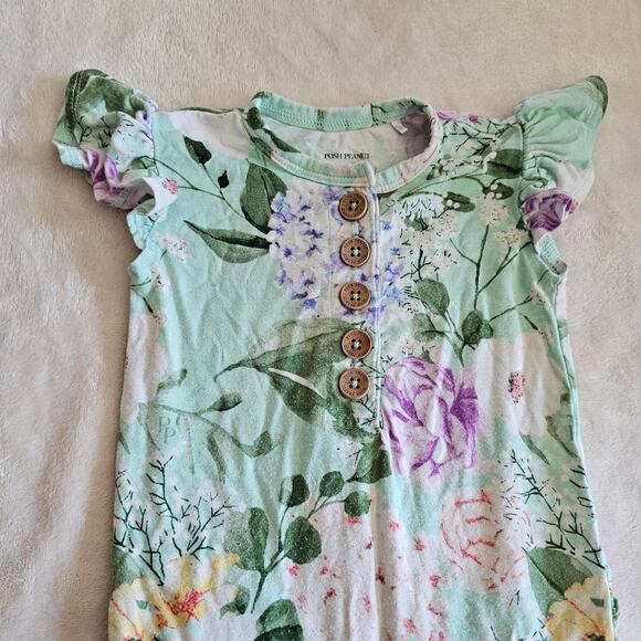 Posh Peanut 6-9m Erin Ruffled GUC Henley Romper Viscose Bamboo - Picture 2 of 8